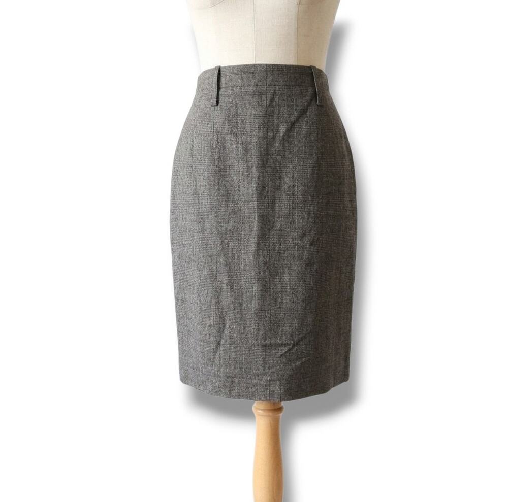 Cabi Gray Glen Plaid Windowpane Lined Pencil Skirt Back Vent Size 8